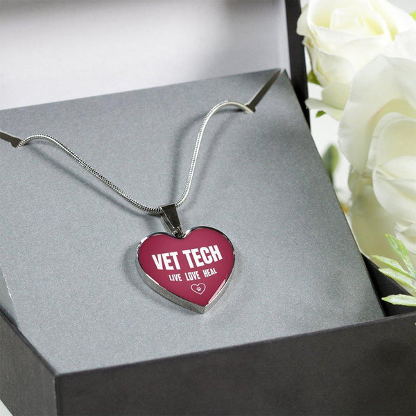 Veterinary Technician Jewelry Gift Luxury Heart Necklace - Vet Tech Live, Love, Heal-Necklace-I love Veterinary