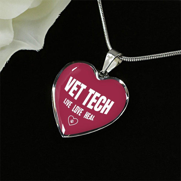 Veterinary Technician Jewelry Gift Luxury Heart Necklace - Vet Tech Live, Love, Heal-Necklace-I love Veterinary