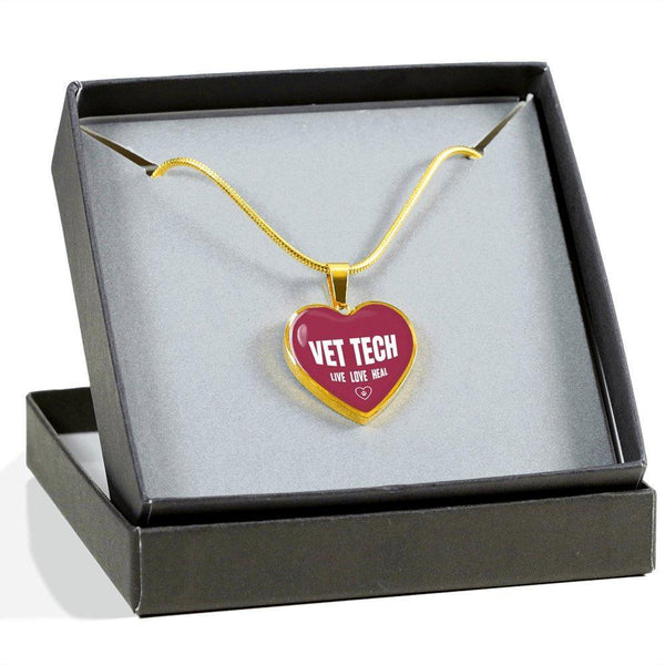 Veterinary Technician Jewelry Gift Luxury Heart Necklace - Vet Tech Live, Love, Heal-Necklace-I love Veterinary