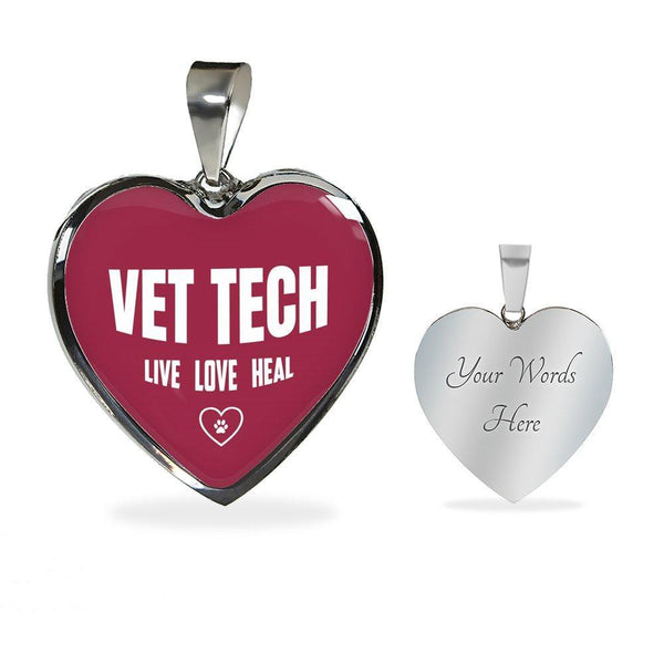 Veterinary Technician Jewelry Gift Luxury Heart Necklace - Vet Tech Live, Love, Heal-Necklace-I love Veterinary