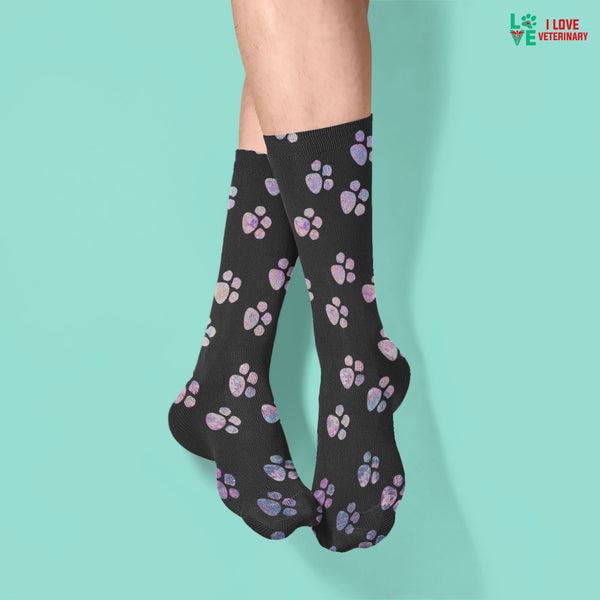 Watercolor Pawprints Sublimation Tube Sock-Sublimation Sock-I love Veterinary