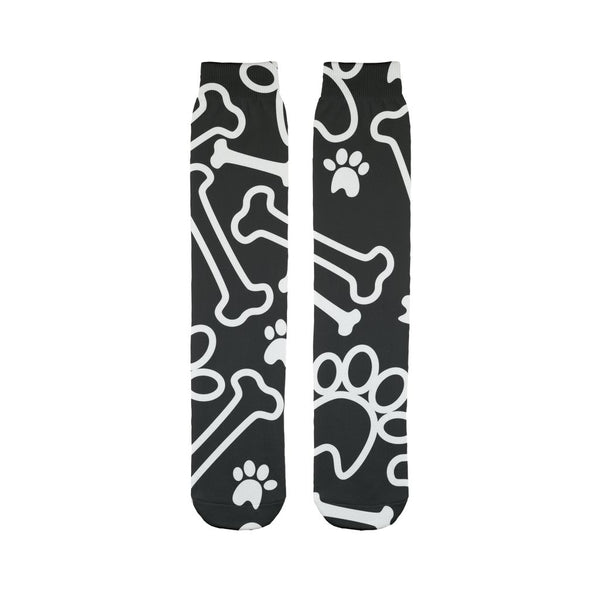 White paws and bones on black pattern Sublimation Tube Sock-Sublimation Sock-I love Veterinary