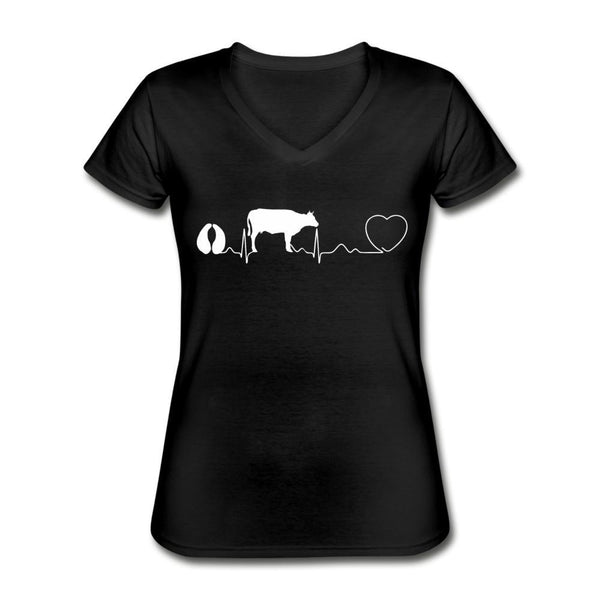 Cow pulse Women's V-Neck T-Shirt-Women's T-Shirt | Fruit of the Loom L3930R-I love Veterinary