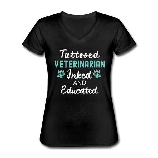 Veterinarian- Inked and Educated Women's V-Neck T-Shirt-Women's V-Neck T-Shirt | Fruit of the Loom L39VR-I love Veterinary