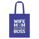 Wife Mom Vet Tech BOSS Tote Bag-Tote Bag | Q-Tees Q800-I love Veterinary