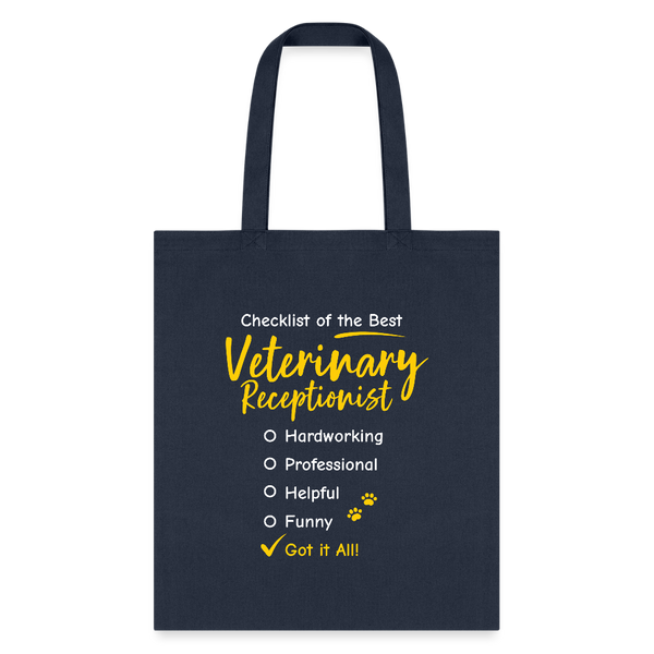 Veterinary Receptionist checklist Cotton Tote Bag-Tote Bag | Q-Tees Q800-I love Veterinary