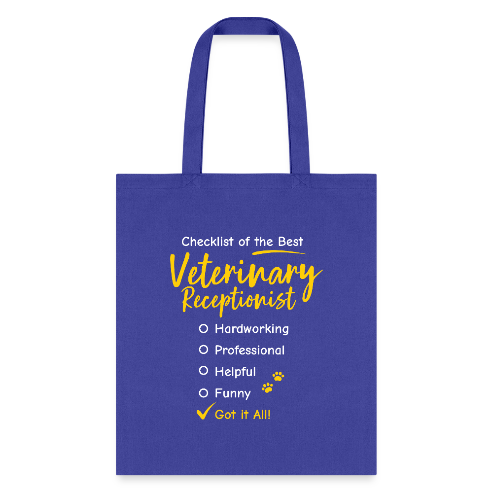 Veterinary Receptionist checklist Cotton Tote Bag-Tote Bag | Q-Tees Q800-I love Veterinary