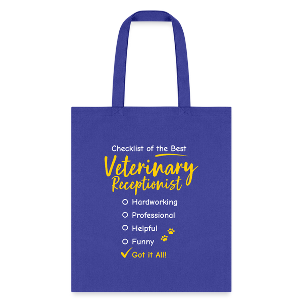 Veterinary Receptionist checklist Cotton Tote Bag-Tote Bag | Q-Tees Q800-I love Veterinary