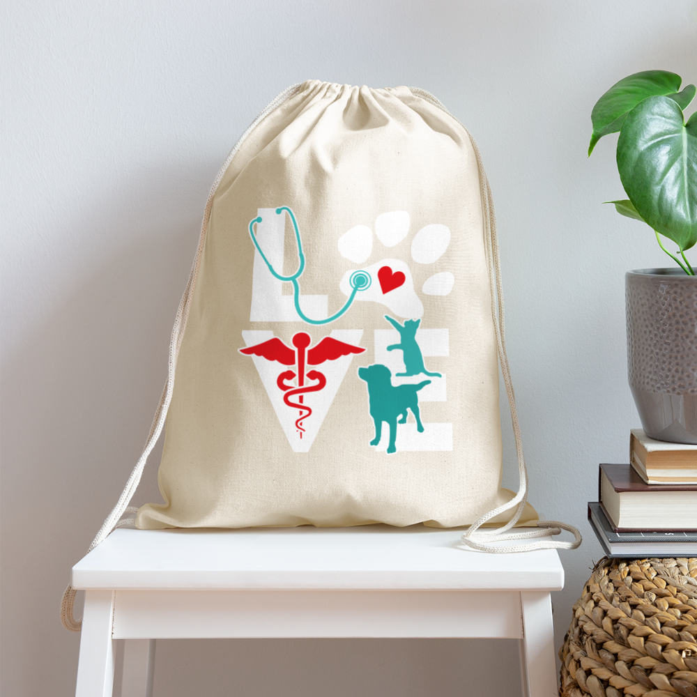 Love Dog and Cat Cotton Drawstring Bag-Cotton Drawstring Bag | Q-Tees Q4500-I love Veterinary