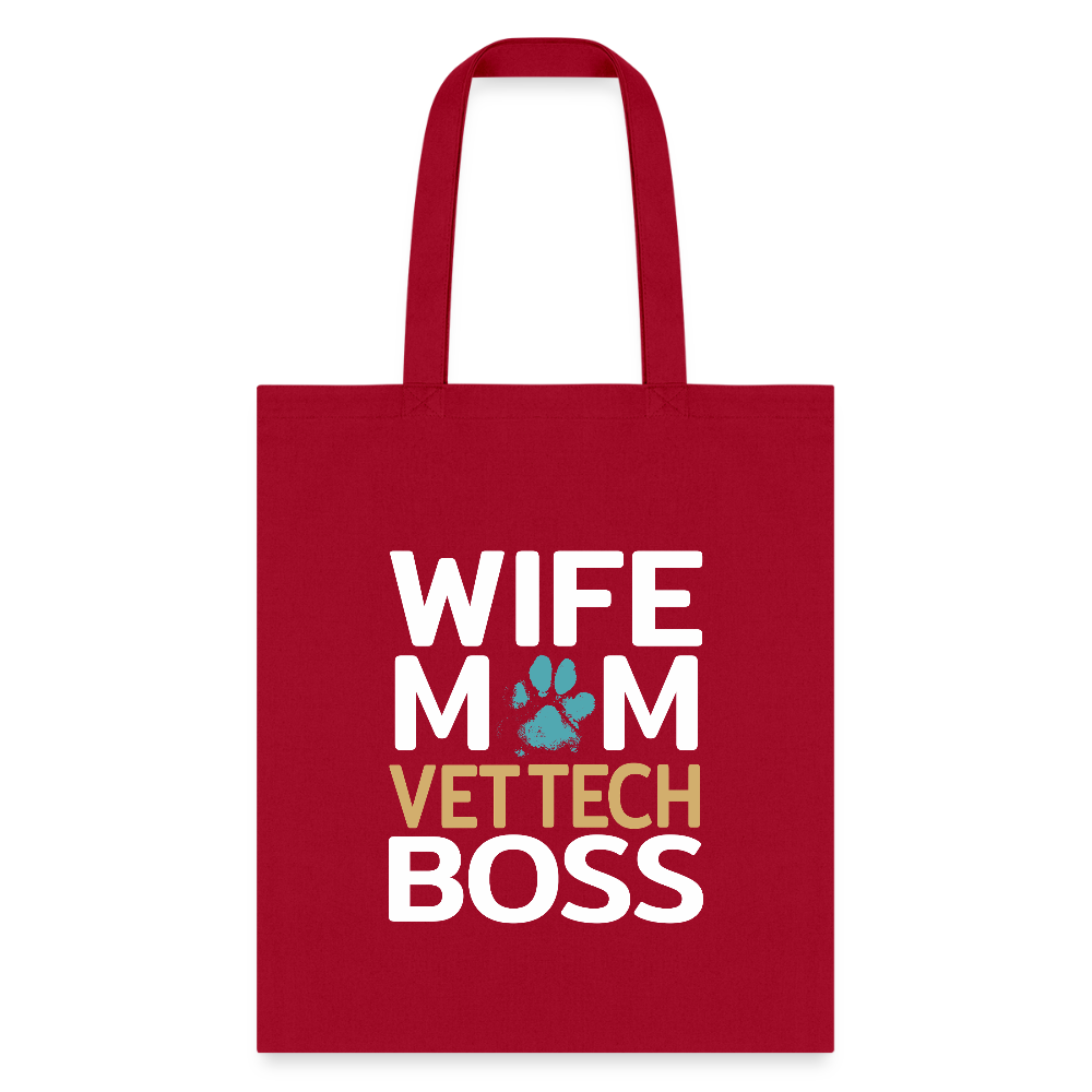 Wife Mom Vet Tech BOSS Tote Bag-Tote Bag | Q-Tees Q800-I love Veterinary