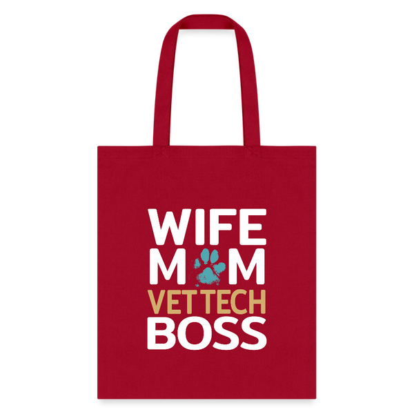 Wife Mom Vet Tech BOSS Tote Bag-Tote Bag | Q-Tees Q800-I love Veterinary