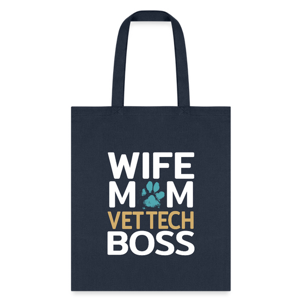Wife Mom Vet Tech BOSS Tote Bag-Tote Bag | Q-Tees Q800-I love Veterinary