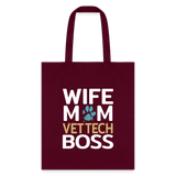Wife Mom Vet Tech BOSS Tote Bag-Tote Bag | Q-Tees Q800-I love Veterinary
