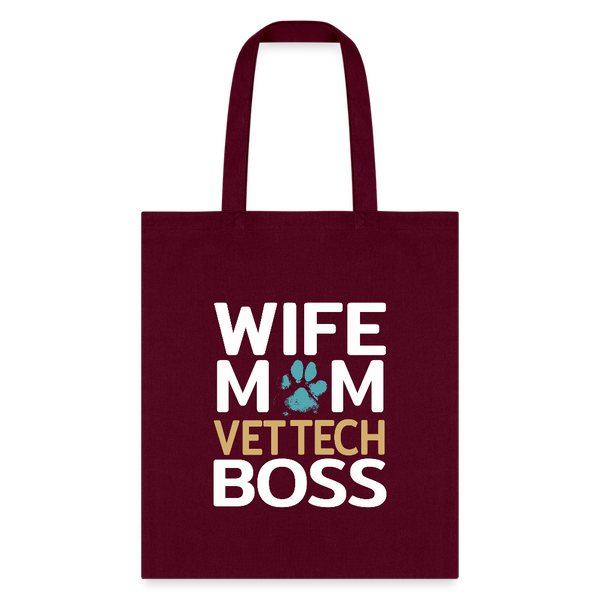 Wife Mom Vet Tech BOSS Tote Bag-Tote Bag | Q-Tees Q800-I love Veterinary