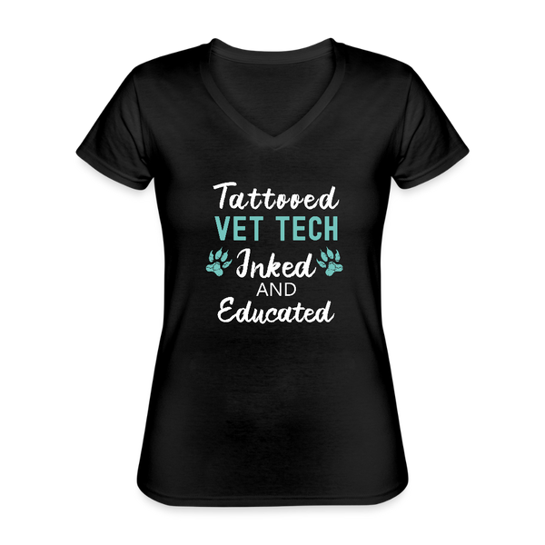 Vet Tech Inked and Educated Women's V-Neck T-Shirt-Women's V-Neck T-Shirt | Fruit of the Loom L39VR-I love Veterinary