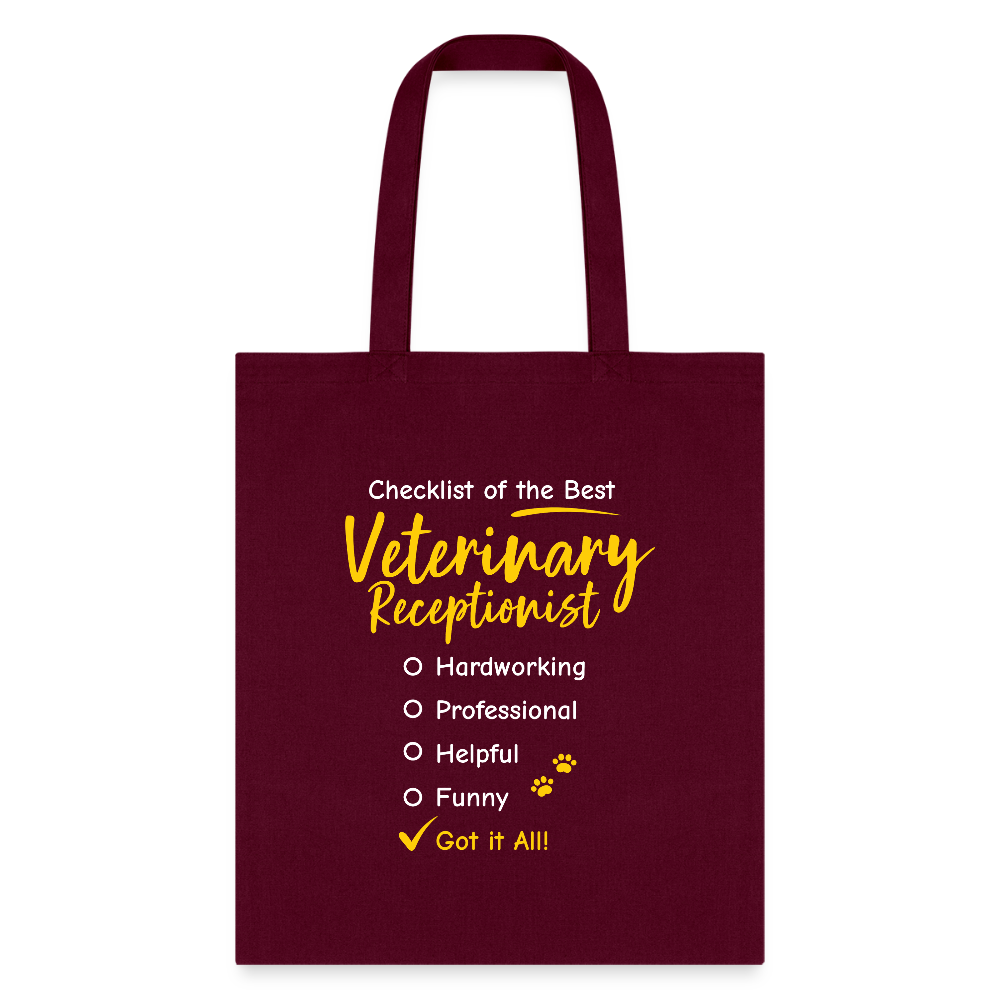 Veterinary Receptionist checklist Cotton Tote Bag-Tote Bag | Q-Tees Q800-I love Veterinary