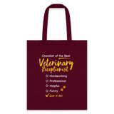 Veterinary Receptionist checklist Cotton Tote Bag-Tote Bag | Q-Tees Q800-I love Veterinary