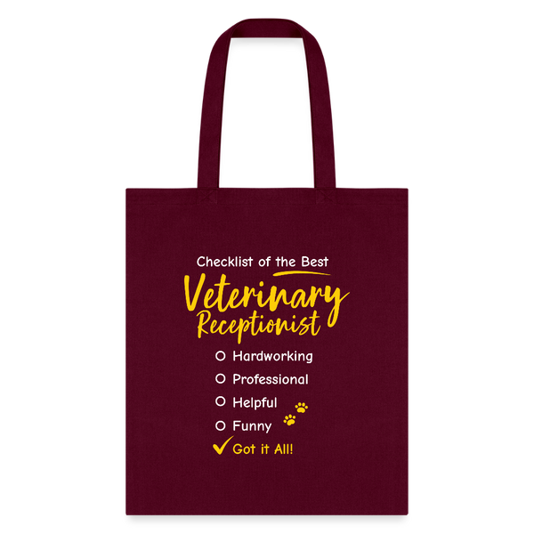 Veterinary Receptionist checklist Cotton Tote Bag-Tote Bag | Q-Tees Q800-I love Veterinary