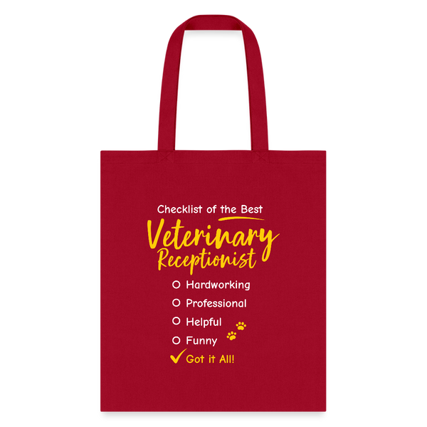 Veterinary Receptionist checklist Cotton Tote Bag-Tote Bag | Q-Tees Q800-I love Veterinary