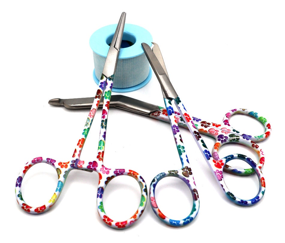 Paw Print Instruments Set of 3 Bandage Scissor, Hemostat, and Suture Scissor-Veterinary Instruments-I love Veterinary