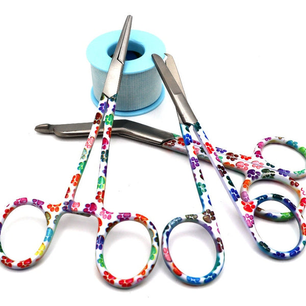 Paw Print Instruments Set of 3 Bandage Scissor, Hemostat, and Suture Scissor-Veterinary Instruments-I love Veterinary