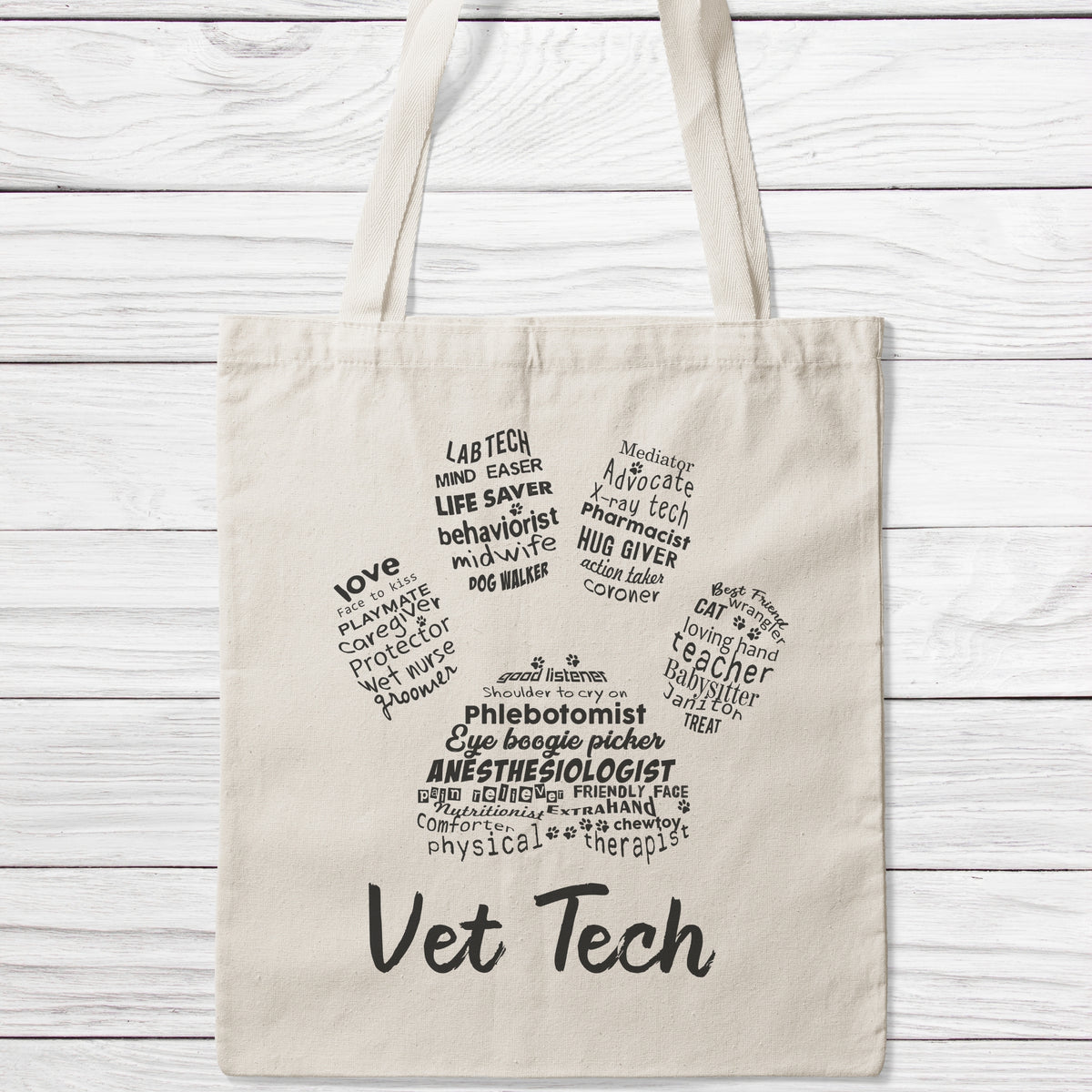 Vet Tech Word Art Paw Tote Bag-Classic Sublimation Tote Bag-I love Veterinary