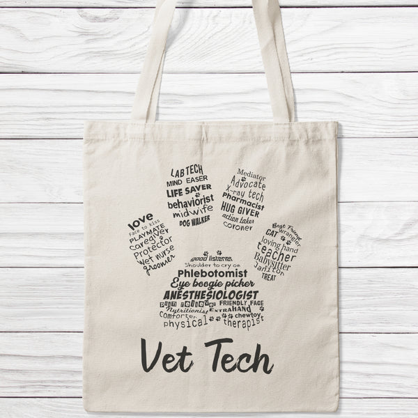 Vet Tech Word Art Paw Tote Bag-Classic Sublimation Tote Bag-I love Veterinary