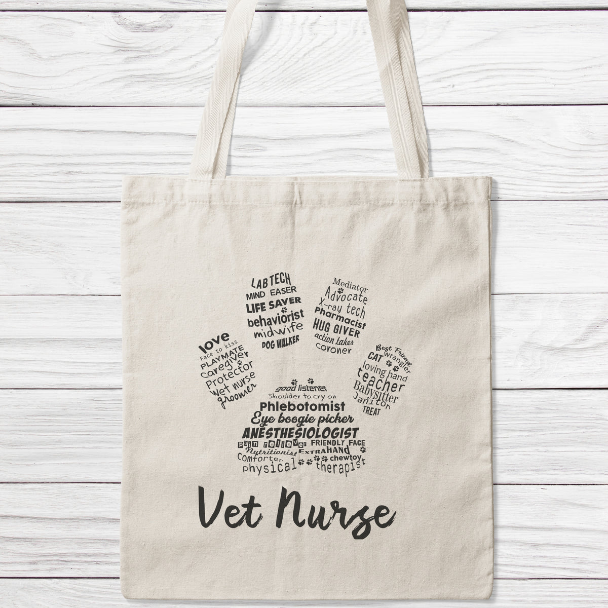 Vet Nurse Word Art Paw Tote Bag-Classic Sublimation Tote Bag-I love Veterinary