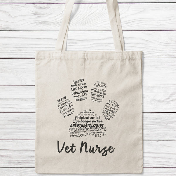 Vet Nurse Word Art Paw Tote Bag-Classic Sublimation Tote Bag-I love Veterinary