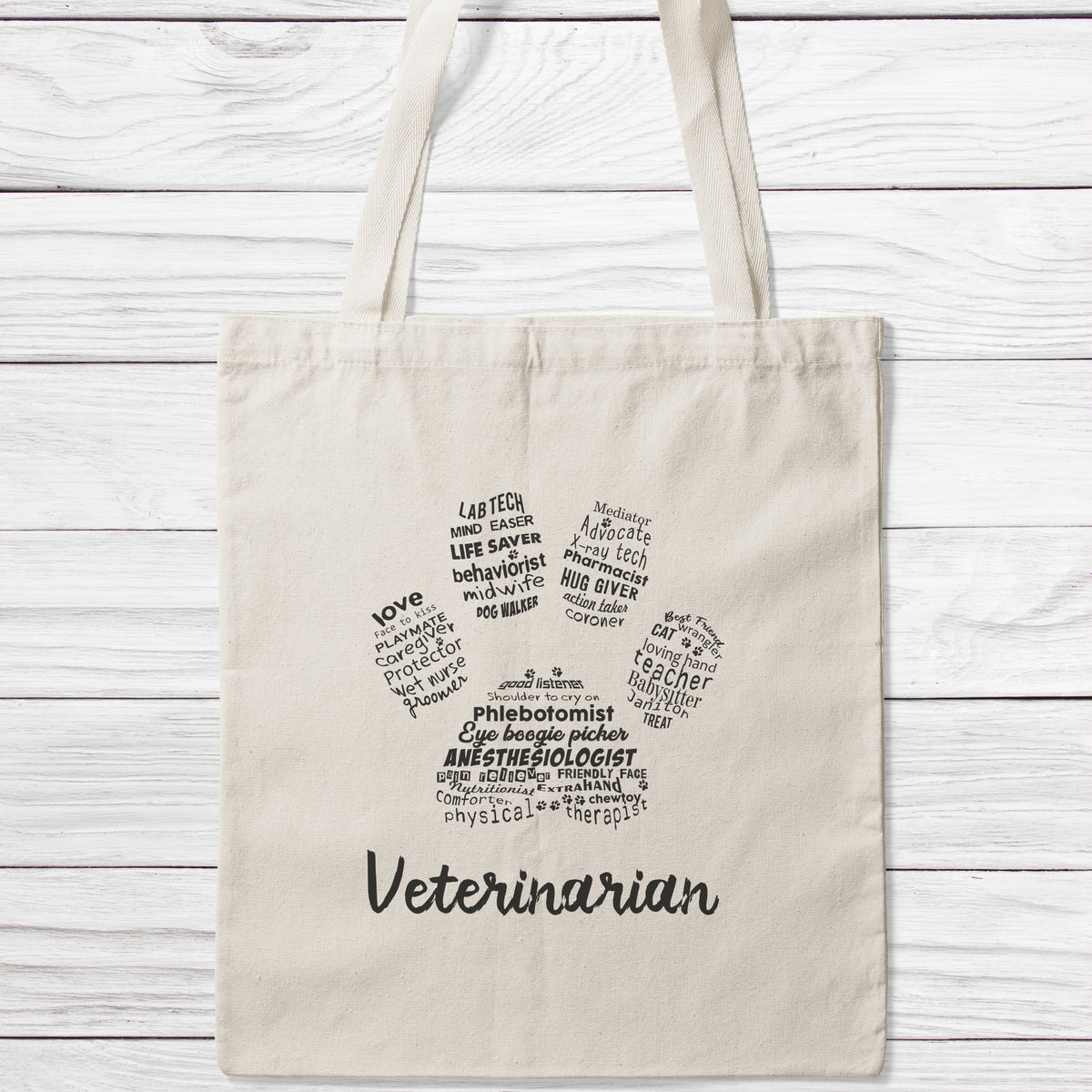 Veterinarian Word Art Paw Tote Bag-Classic Sublimation Tote Bag-I love Veterinary
