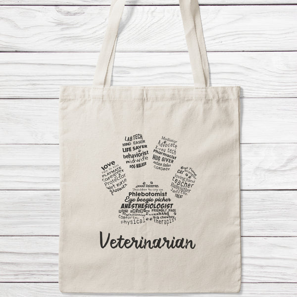 Veterinarian Word Art Paw Tote Bag-Classic Sublimation Tote Bag-I love Veterinary