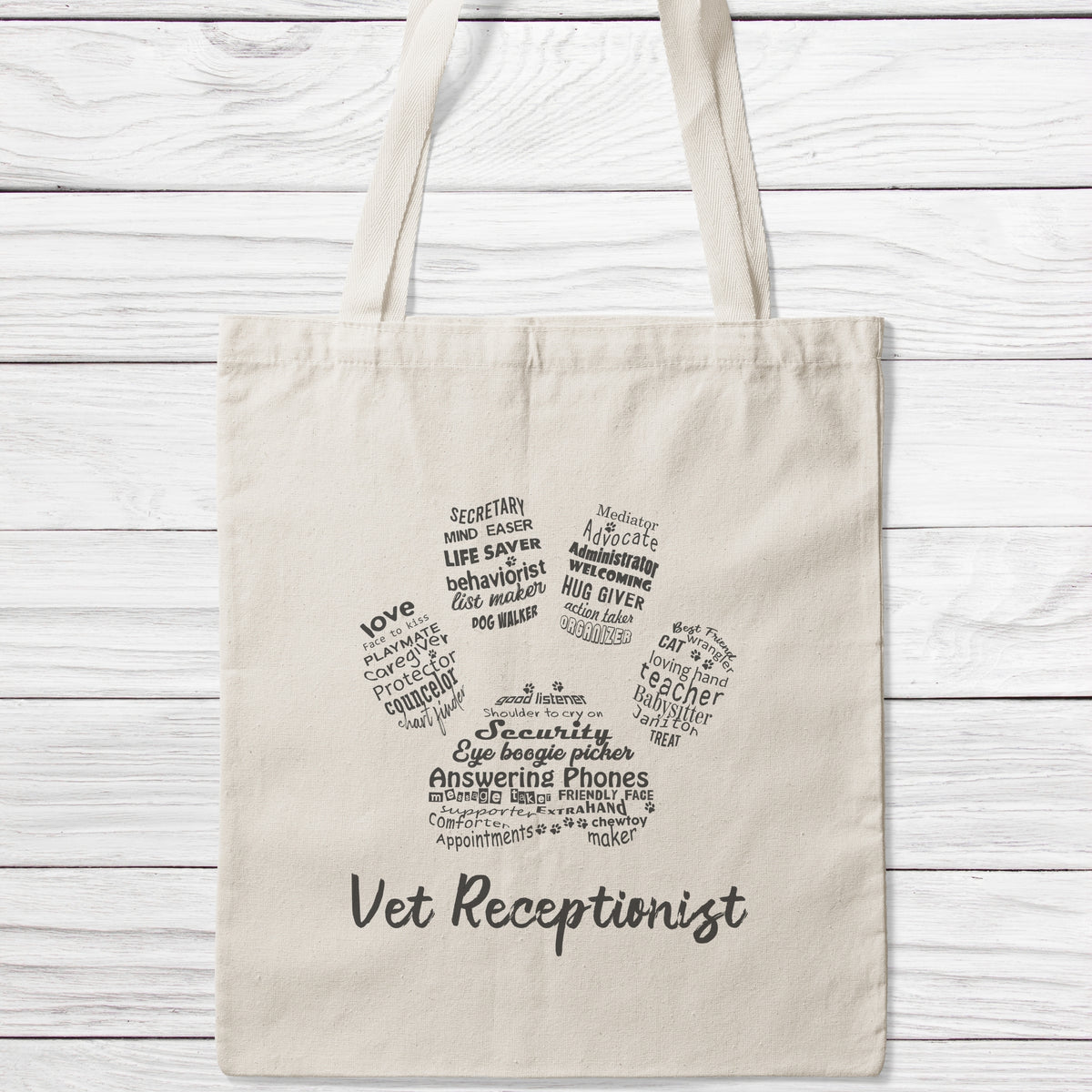 Vet Receptionist Word Art Paw Tote Bag-Classic Sublimation Tote Bag-I love Veterinary
