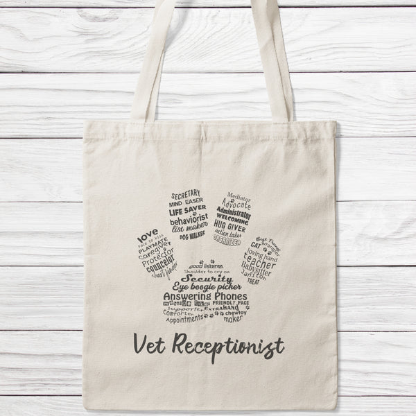 Vet Receptionist Word Art Paw Tote Bag-Classic Sublimation Tote Bag-I love Veterinary