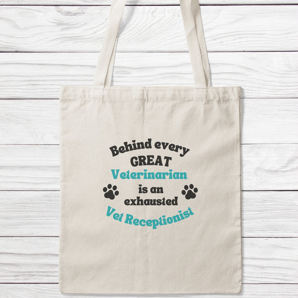 Behind Every Great Veterinarian Is An Exhausted Vet Receptionist Tote Bag-Classic Sublimation Tote Bag-I love Veterinary
