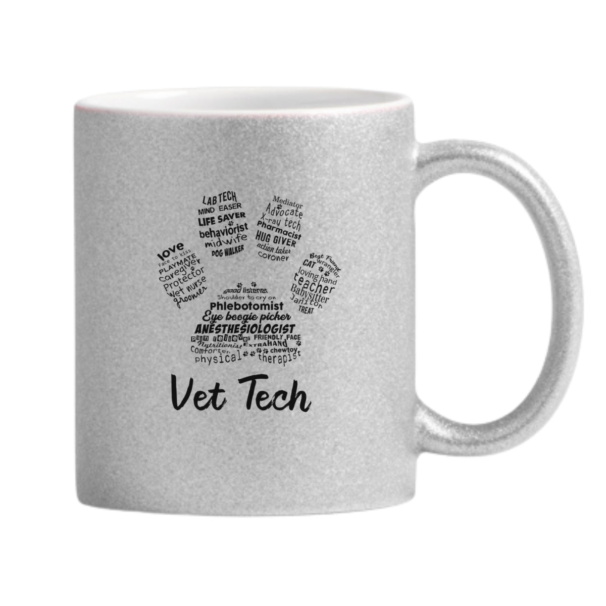 Vet Tech Word Art Paw Glitter Mug