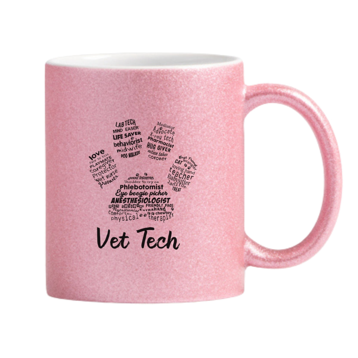 Vet Tech Word Art Paw Glitter Mug