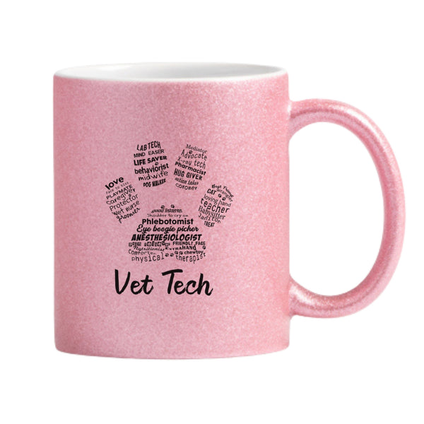 Vet Tech Word Art Paw Glitter Mug
