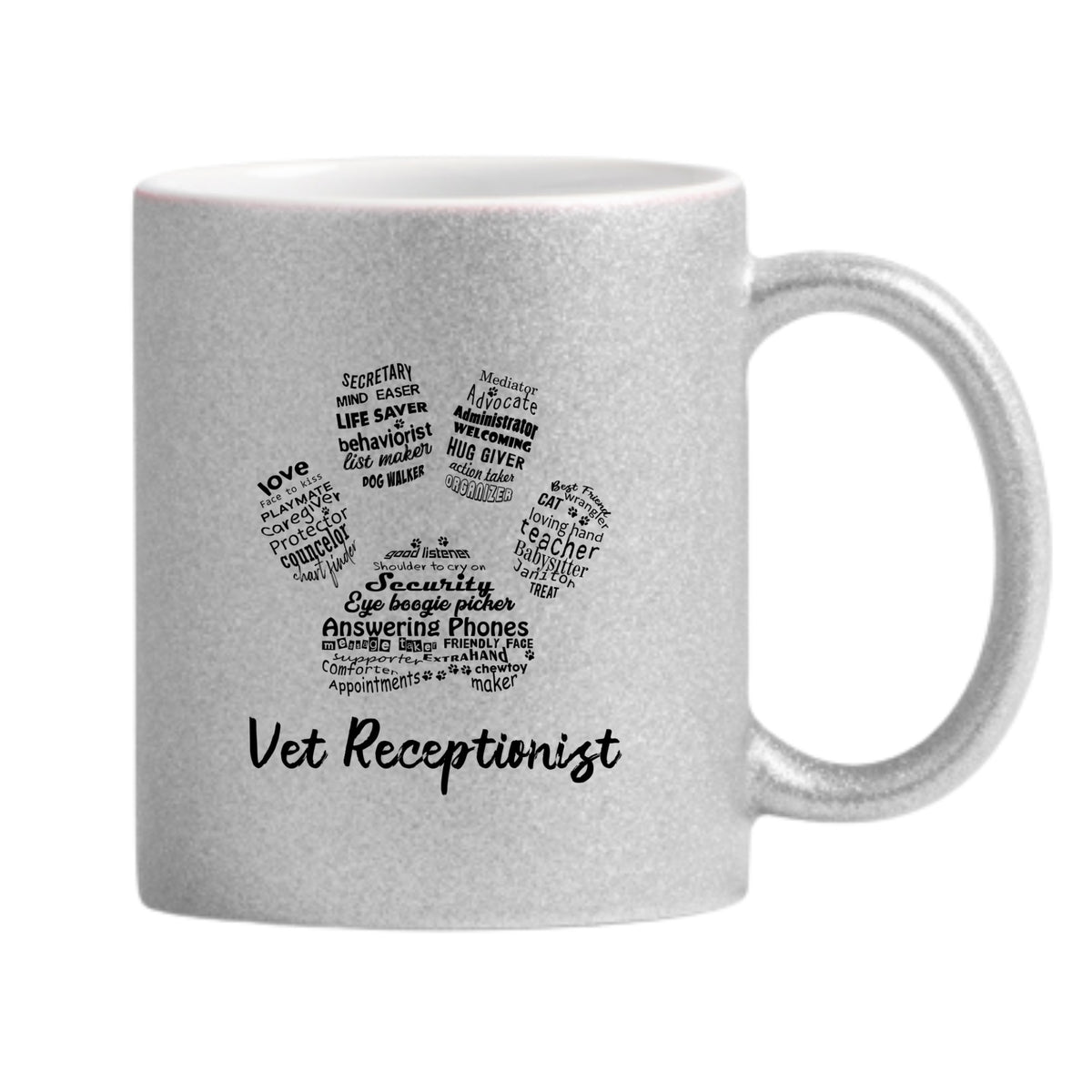 Vet Receptionist Pawprint Glitter Mug