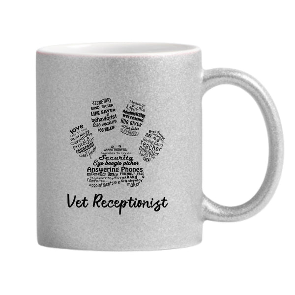 Vet Receptionist Pawprint Glitter Mug