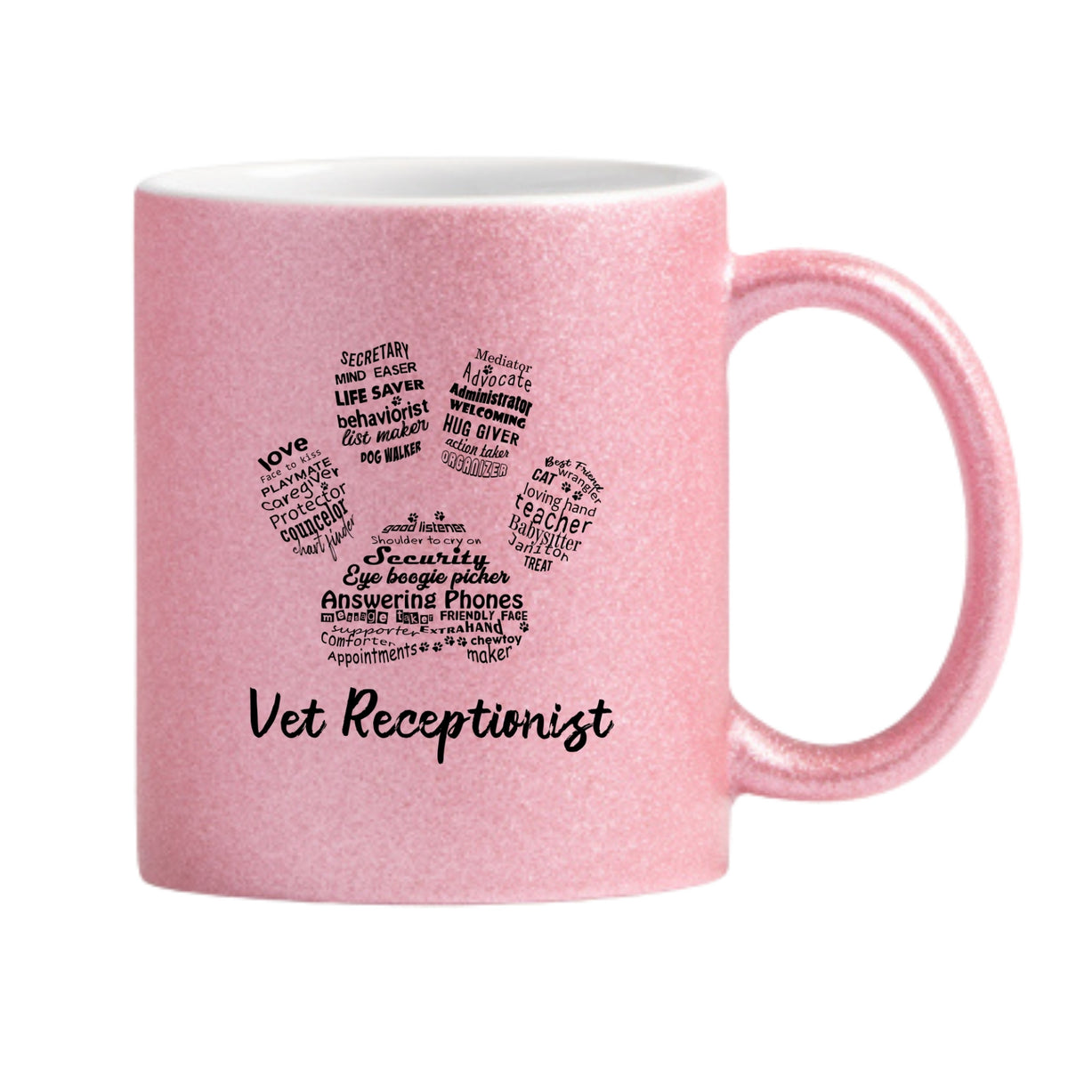 Vet Receptionist Pawprint Glitter Mug