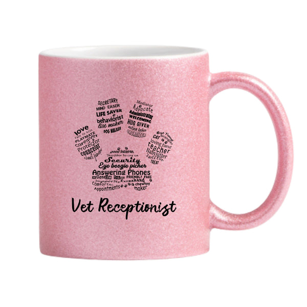 Vet Receptionist Pawprint Glitter Mug