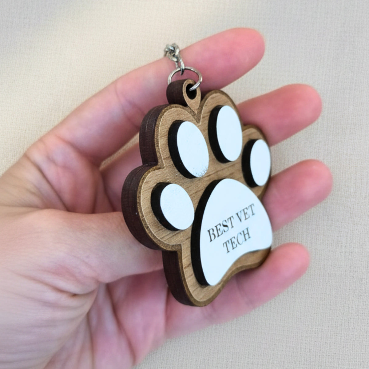 Thanks for being the Best Vet Tech Wooden Keychain-I love Veterinary