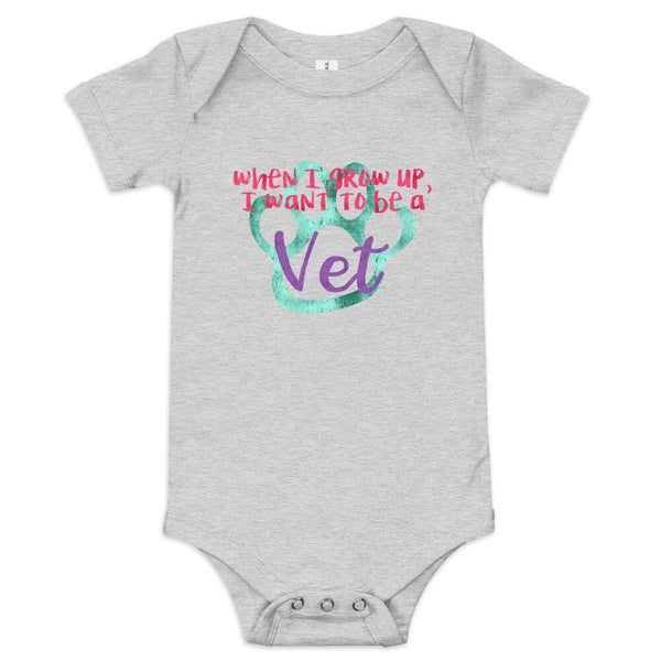 When I grow up, I want to be a Vet Baby short sleeve one piece-Baby Jersey Short Sleeve One Piece | Bella + Canvas 100B-I love Veterinary