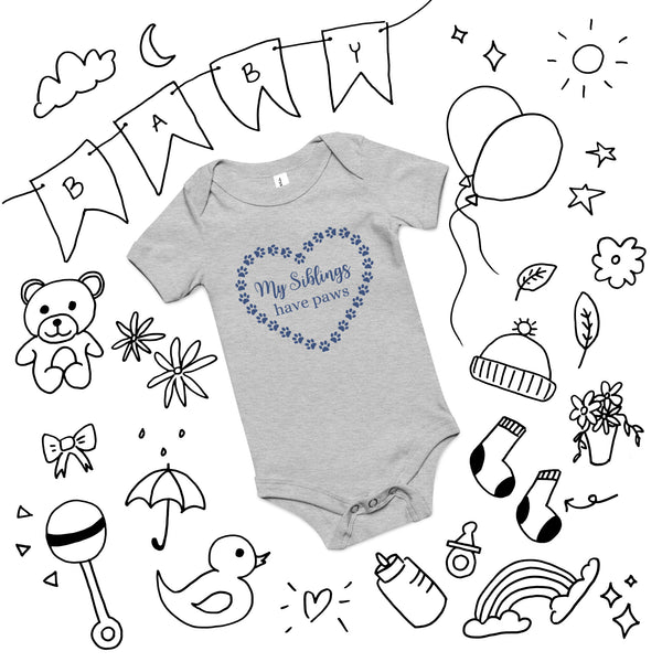My siblings have paws Baby short sleeve one piece-I love Veterinary