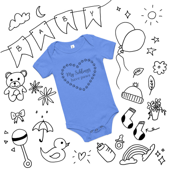 My siblings have paws Baby short sleeve one piece-I love Veterinary
