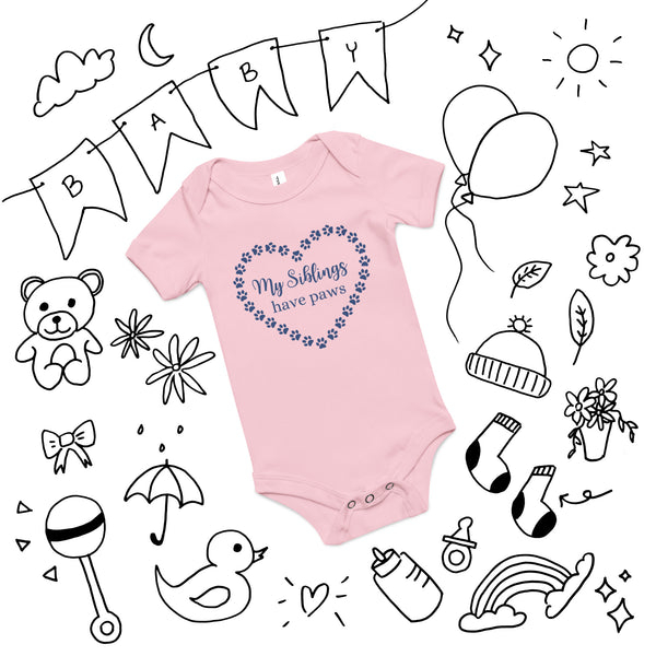 My siblings have paws Baby short sleeve one piece-I love Veterinary
