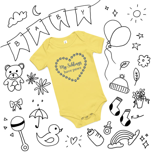 My siblings have paws Baby short sleeve one piece-I love Veterinary