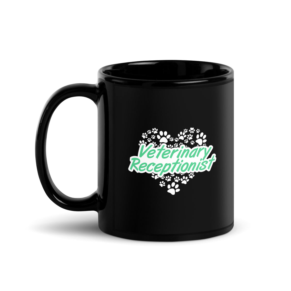 Veterinary Receptionist Heart Paws Black Glossy Mug-Black Glossy Mug-I love Veterinary