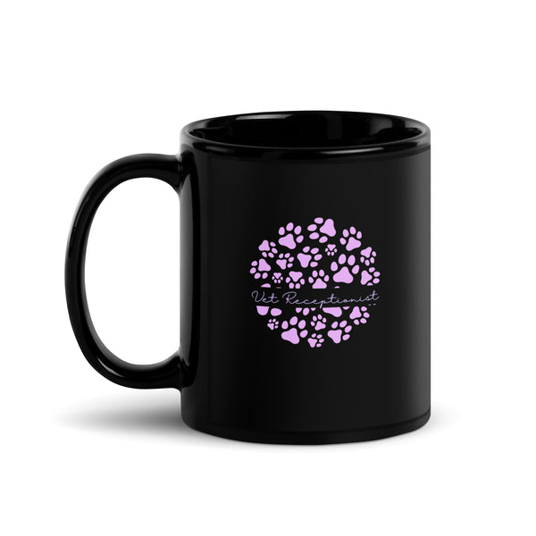 Vet Receptionist circle paws pattern Black Glossy Mug-I love Veterinary