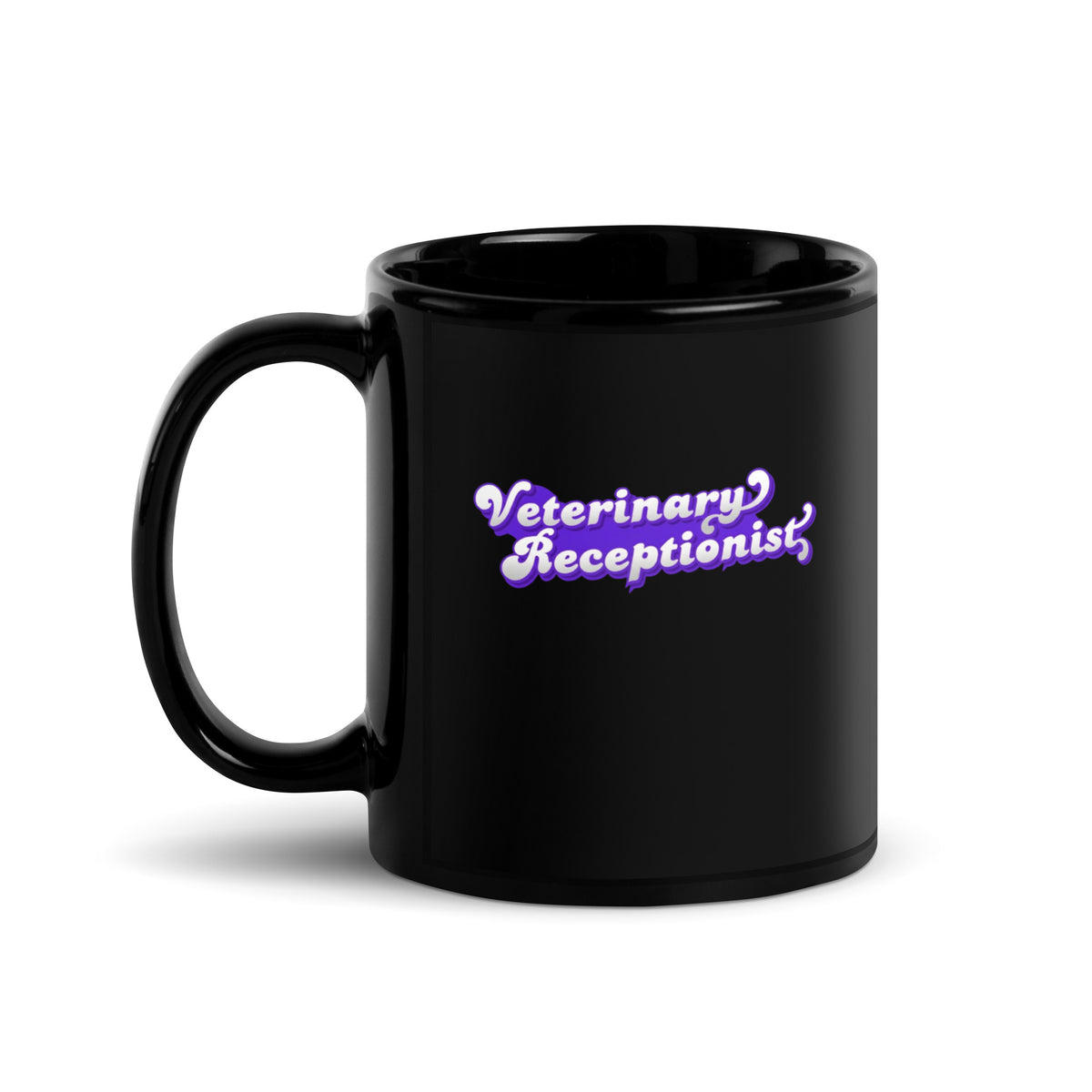 Veterinary Receptionist Black Glossy Mug-I love Veterinary
